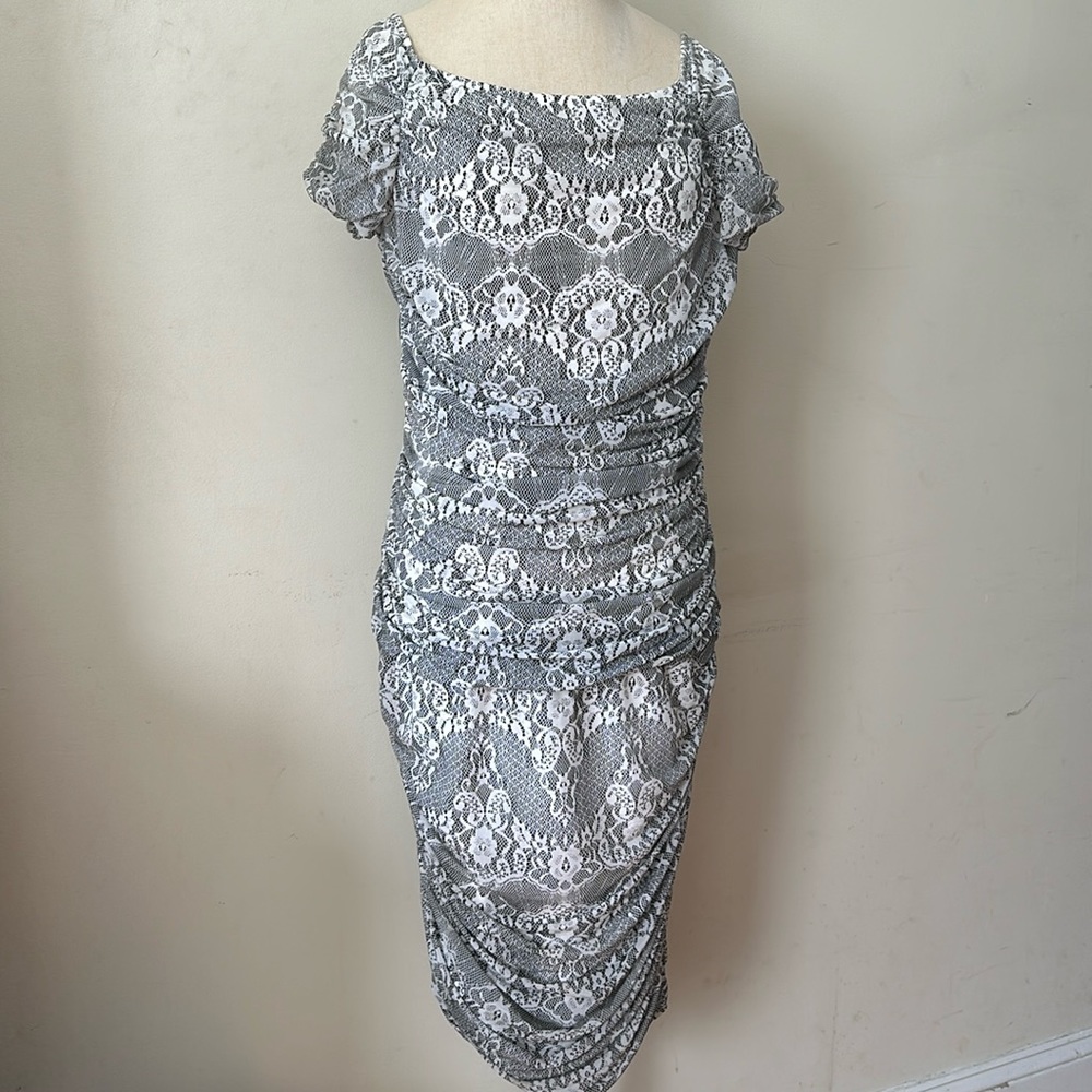 Joseph Ribkoff Lace Print Ruched Dress